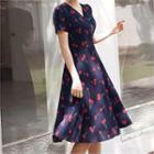 Wrap-front Cherry Pattern Dress