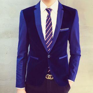 Velvet Panel Slim-fit Blazer