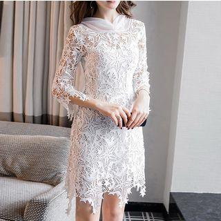 3/4-sleeve Lace Mini Party Dress
