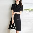Short-sleeve Contrast Trim Mini Shirt Dress