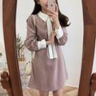 Long-sleeve Two-tone Mini Collar Dress