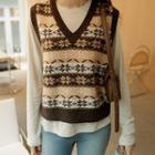 V-neck Nordic-pattern Sweater Vest