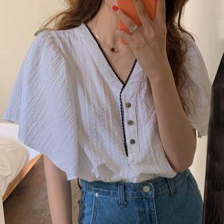 Short-sleeve Henley Blouse