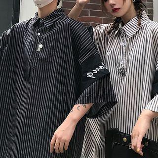 Pinstriped 3/4-sleeve Polo Shirt