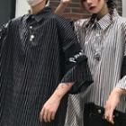 Pinstriped 3/4-sleeve Polo Shirt