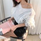 V-neck Fringed Cable-knit Sweater