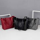 Set: Double Zip Faux Leather Tote + Pouch