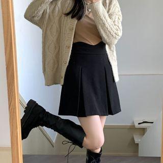 Fleece-lined Accordion Pleat A-line Skirt