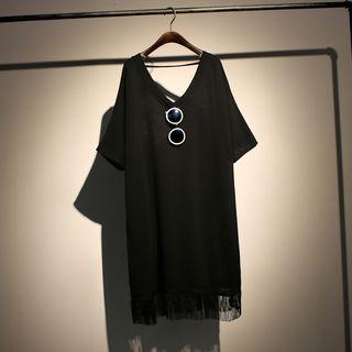 Fringed Elbow-sleeve T-shirt Dress