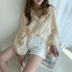 Hooded See-through Top Beige - One Size