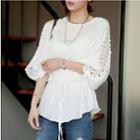Long-sleeve Crochet Panel Top White - One Size
