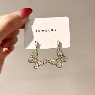 Butterfly Rhinestone Alloy Dangle Earring 1 Pair - My34197 - Rhinestone - White - One Size