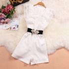 Set: Sleeveless Lace Panel Romper + Belt