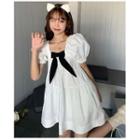 Puff-sleeve Bow-back A-line Dress