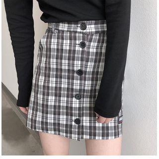 High-waist Plaid Pocket A-line Mini Skirt