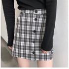 High-waist Plaid Pocket A-line Mini Skirt