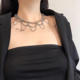 Layered Rhinestone Alloy Choker Silver - One Size