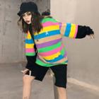 Mock Two-piece Long-sleeve Striped T-shirt Stripes - Multicolor - One Size