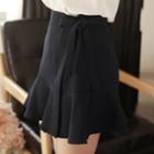 Tie-waist Frill-hem Mini Skirt
