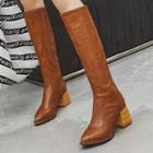 Faux Leather Chunky-heel Zip Tall Boots