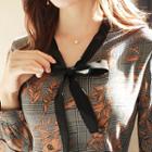 Tie-neck Glen-plaid Floral Midi Shirtdress