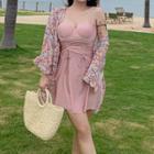 Set: Drawstring Swimdress + Floral Coverup Jacket