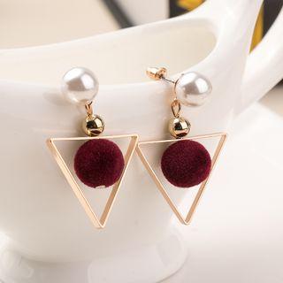 Faux Pearl Pompom Triangle Dangle Earring