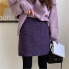 Band-waist Dotted Knit Miniskirt