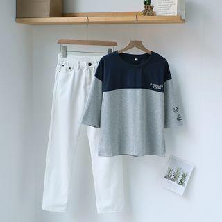Elbow-sleeve Paneled T-shirt / Harem Jeans