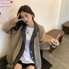 Mock Two-piece Pinstriped Panel Cardigan