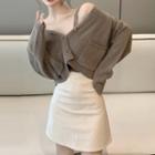 Cropped Cardigan / Knit Camisole / Mini A-line Skirt