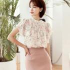 Petal-sleeve Ruffled Floral Blouse