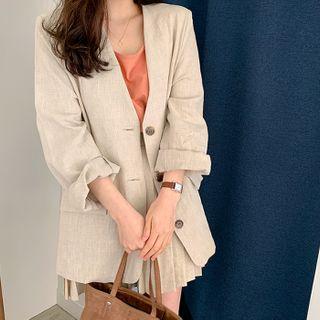 Single-breasted Lapelless Linen Blazer