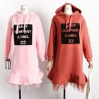 Mesh-hem Printed Hooded Pullover Dress