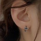 Cross Sterling Silver Hoop Earring Eh0614 - 1 Pair - Silver & Black - One Size