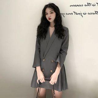 Pleated Double-breasted Blazer Dress