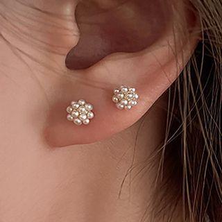 Faux Pearl Stud Earring 1 Pair - Silver Earring - Gold - S