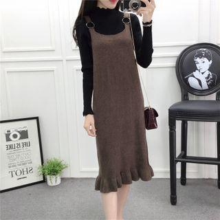 Mock-neck Knit Top / Knit Midi A-line Overall Dress