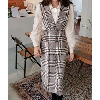 Slit-hem Plaid Jumper Dress