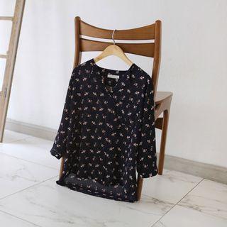 Open-placket Floral Chiffon Blouse