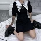 Puff-sleeve Collared Mini A-line Dress