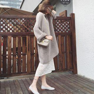 Set: Long Chunky Sweater + Midi Lace Dress
