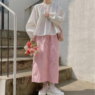 Long-sleeve Blouse / Midi Skirt