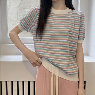 Short Sleeve Pinstriped Knit Top