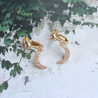 Rhinestone Alloy Moon Dangle Earring