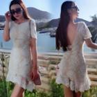 Short-sleeve Lace Backless Dress