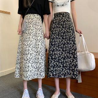 High-waist Floral Chiffon A-line Skirt