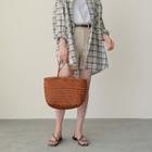 Faux-leather Textured Tote Bag One Size