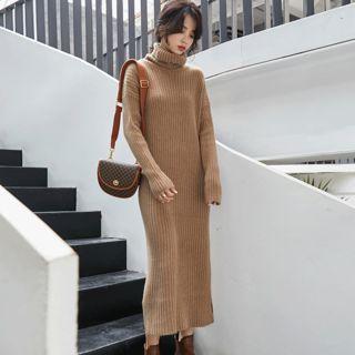 Ribbed Turtleneck Midi Sweater Dress