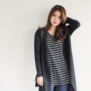 Set: Long Cardigan + Sleeveless Stripe Top